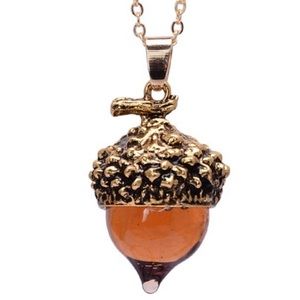 Vintage water glass acorn pendant gold 16”necklace